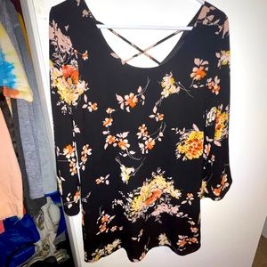 ALTARD STATE BLACK DRESS WITH FLOWERS AND CRISSCROSS BACK // Size Medium // NEW